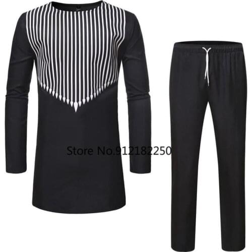 Mens Top Pants Set 2 Pieces Outfit Set Men African Clothes Riche African Clothing Men African Suit Dashiki Shirt with Trouser