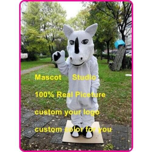 White Rhino Mascot Costume Suit Cosplay Party Game Dress Outfit Halloween Adult Mascot Costume