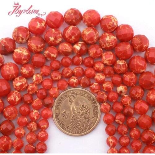 Round Faceted Orange Sea Sediment Imperial Jaspers Stone Spacer Beads for DIY Accessorie Necklace Bracelet Jewelry Making15"