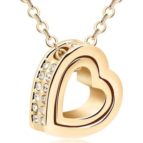Crystal Heart in heart fashion crystal pendant necklace jewelry for women Gold Color New Sales Hot QS10476