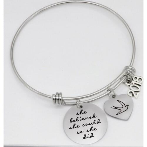 Fashion swallow bracelet stainless steel jewerlry she believed she could so her did 2019 adjustable Bangle B1048