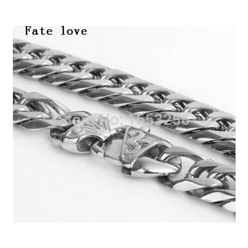 Fate love 18''-40'' 12mm High Quality Never Fade Stainless Steel Men Biker Solid Cuban Link Chain Curb Necklace Fashion Jewelry