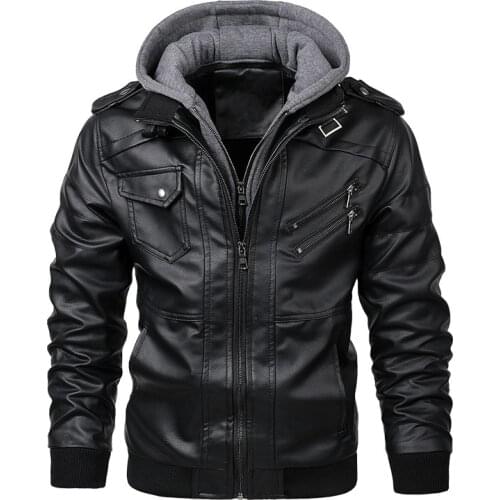 Eu Size 3Xl 2021 Autumn Winter Mens Motorcycle Leather Jacket Windbreaker Hooded Jackets Male Outwear Warm Biker Pu Jackets