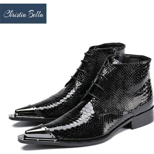 Genuine Leather Men Ankle Boots Black Lace Up Party Dress Boots Pointed Toe Business Oxford Shoes Men Formal Leather Boots