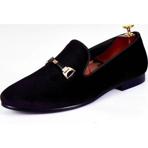 Harpelunde british men shoes buckle wedding shoes black velvet loafers size 6-14