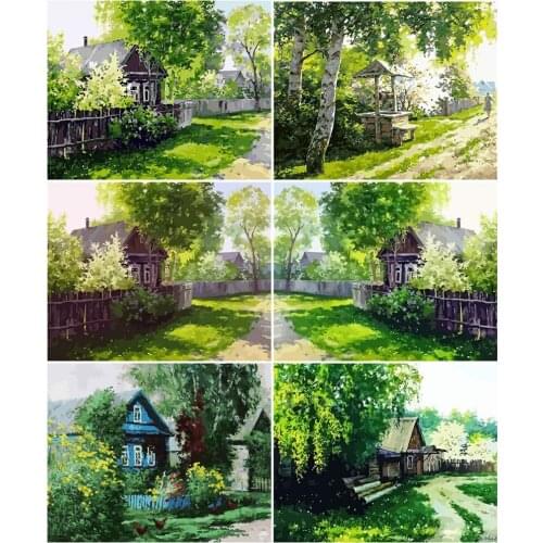 AZQSD 40x50cm Coloring By Numbers House Handpainted Gift DIY Painting By Number Canvas Kits Forest Landscape Home Decoration