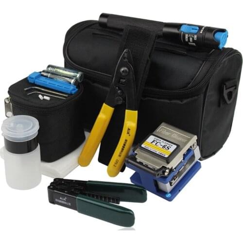 8 In 1 Optic Fiber Tools Kit with FC-6S Fiber Cleaver and 1mw Laser Pen Tester Visual Fault Locator and CFS-2 Stripper