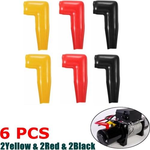New 6pc electric warning winch motor cable terminal sheath rubber cover black+red+yellow
