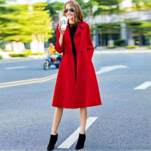 New style Female High-end Woolen Overcoat Red Cashmere Winter Autumn Jacket Women Long Leisure wear Fashion Ladies Medium Coat