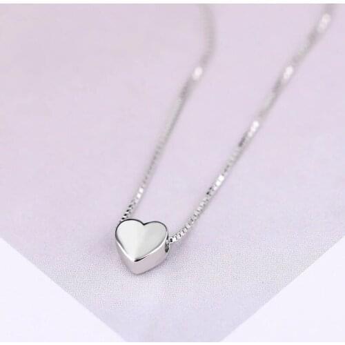 925 Sterling Silver Box Chain Heart Charm Pendant Choker Necklace For Girl Women Statement Wedding Jewelry dz740