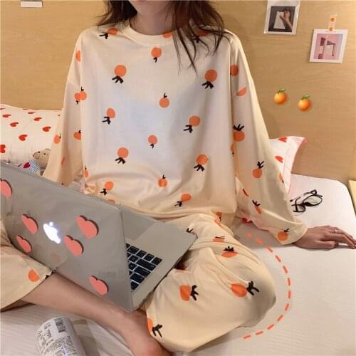 Pajama Sets Women Long Sleeve O-neck Printed Leisure Kawaii Sleepwear Women Home Wear Elegant Comfortable Soft Simple Nightwear
