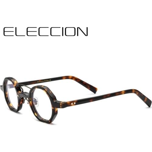 ELECCION Acetate Mens Polygonal Glasses Frame Round Prescription Eyeglasses Frames Women Men Myopia Optical Eyewear