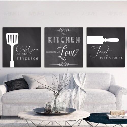 Nordic Poster Canvas Art Print Cooking With Love Kitchen Quotes Painting Vintage Black And White Wall Pictures Home Decor