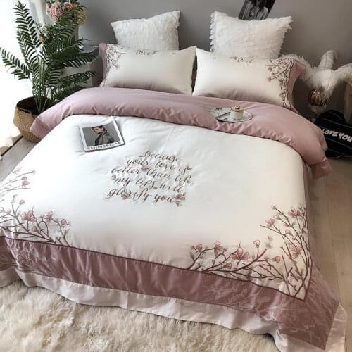 Luxury European Styel Egyptian Cotton Bedding Set Embroidery Duvet Cover Flat Sheet/Linen Pillowcases 4pcs