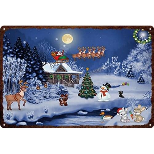 Snowman Christmas Vintage Tin Sign Animal Metal Plate Christmas Decorations For Home Wall Bar Art Party Decor 30X20CM Poster