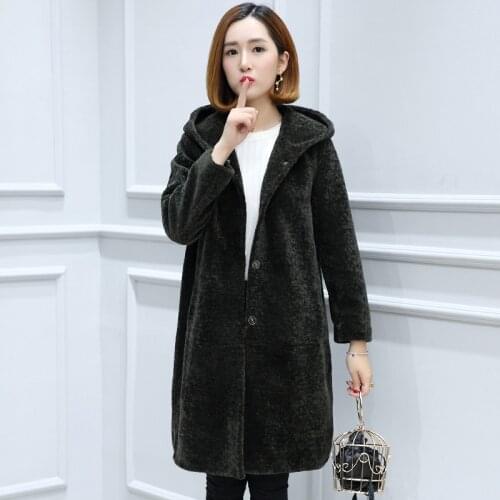 Plus Size Real Fur Coat Sheep Shearing Fur Coat Women Fur Collor Long Wool Jacket 2020 Winter Coat Women Hooded Tops