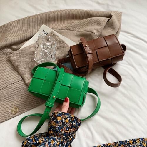 Summer Luxury Brand PU Leather Woven Small Waist Bags For Women 2021 Trend Chest Pouch Female Women Crossbody Weave Flap Bags