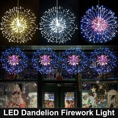 LEDs Remote Control Waterproof Dandelion Firework LED Copper Wire Strip String Lights