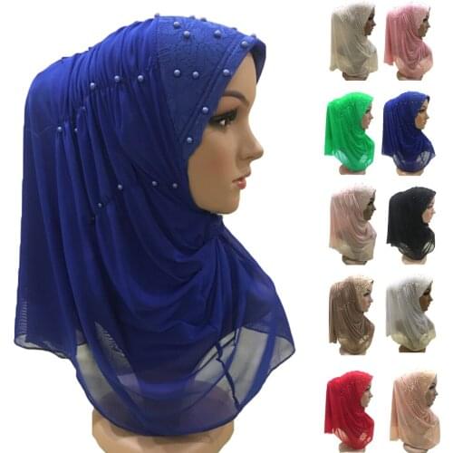 Amira Hijab Women Beads Lace Ramadan Prayer Muslim Head Cover Wrap Scarf Islamic One Piece Instant Headscarf Shawl Arab Turban