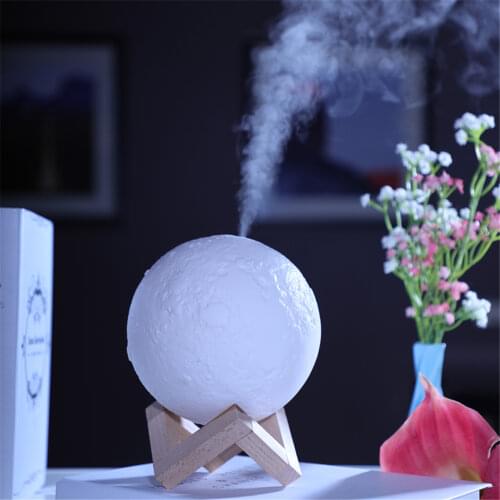 880Ml Ultrasonic Moon Air Humidifier Aroma Diffuser USB Mist Maker Humidificador with Led Night Lamp With Wood Stand