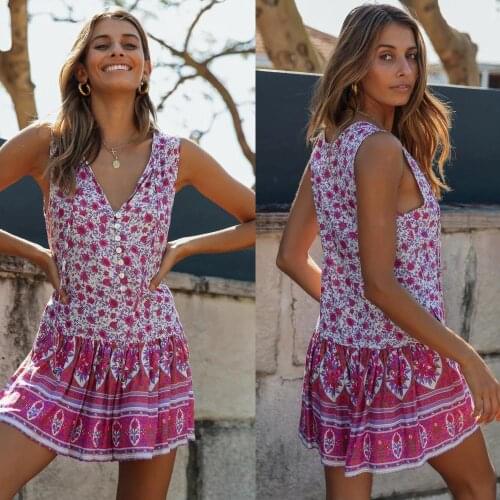 Korean style womens clothing2021Summer new Vacation style chest lace-up positioning print sleeveless dressA+9979