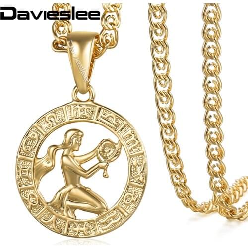 Davieslee Womens Virgo Zodiac Sign Pendant Gold Constellation Pendant Necklaces For Woman Jewelry Wholesale Dropshipping DGP362