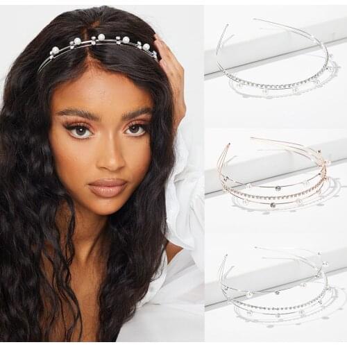 Levao Women Gold Silver Rhinestone Hairband Pearl Beaded Hair Hoop Headband Hair Bands for Girls Tiara Party Hair Accessories