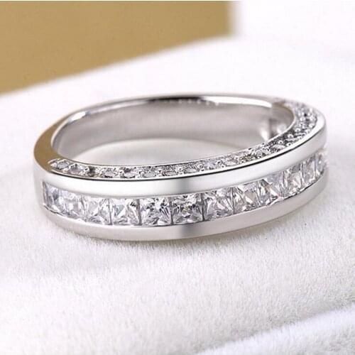2019 Hot Sale Wedding Band Ring Sparkling Luxury Jewelry 925 Sterling Silver Princess 5A Cubic Zirconia Finger Ring for Women