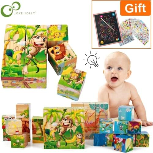 1pc Nine Blocks Six-sided 3D Jigsaw Cubes Puzzlesd Wooden Toys For Children Kids Educational Toys Funny Games GYH