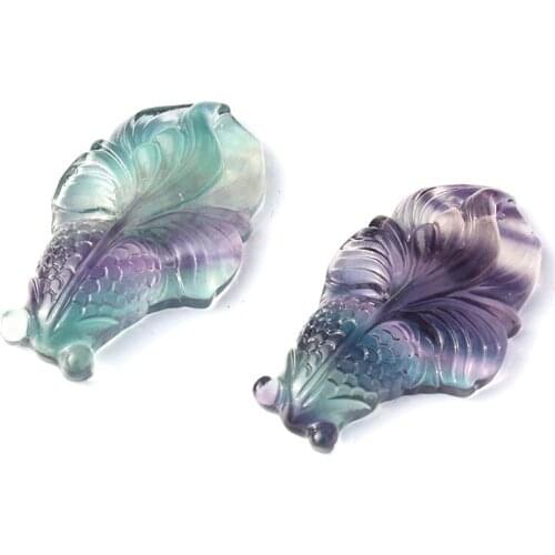 1 Pcs good quality natural rainbow fluorite crystal golden fish for gift