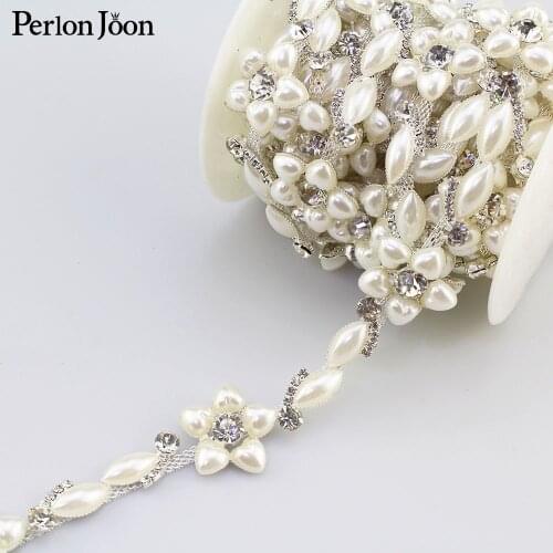 1 yard star pearl rhinestone trim plating silver flatback pearl crystal decorative chain clothing accessories ML095