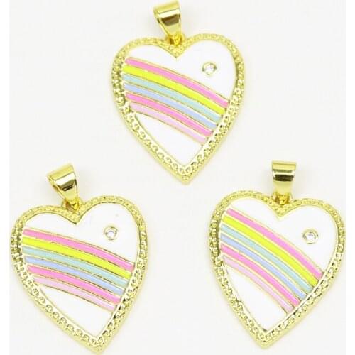 10 Pcs Enamel Rainbow hearts Pendant Charms Neon White hearts Jewelry Pendant Accessories Necklace 51792