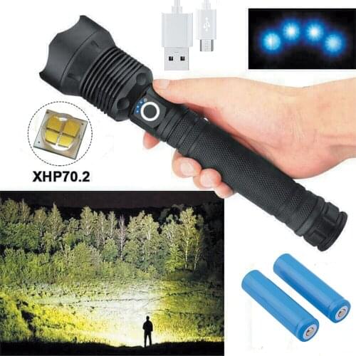 150000 Lumens XHP70 5 Mode LED USB Rechargeable 18650 26650 Flashlight Torch with EU Plug and Power Display Outdoor Flashlight