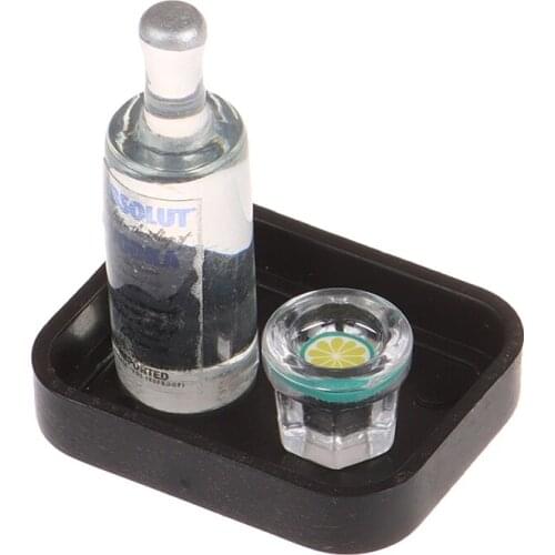 4Pcs/Set 1/12 Dollhouse Miniature Simulation Resin Vodka Bottle Wine Glass Tray Set Drink Model Toy for Doll House Decoration