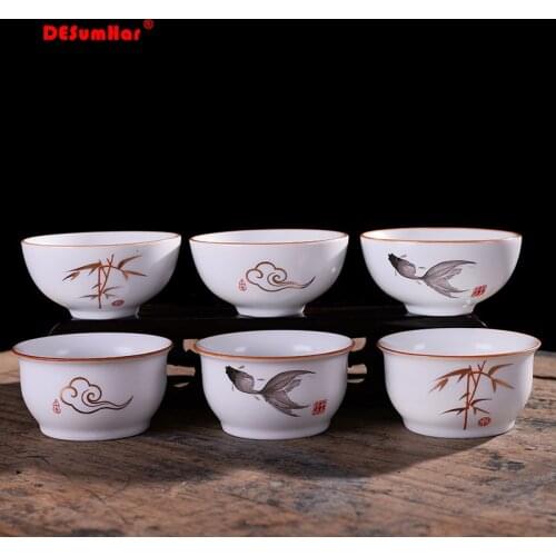 4pcs Creative ceramics tea cup, Ding kiln white teacup, matt glaze Kung Fu teaset Tea ceremony supplies mug