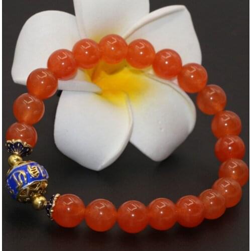 8mm round chalcedony beads bracelets for women orange jades stone cloisonne new fashion fine strand jewelry making 7.5inch B2698