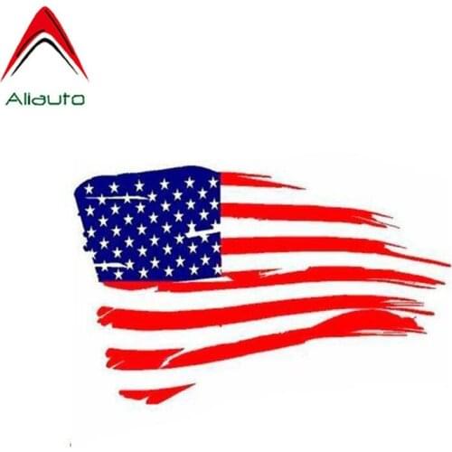 Aliauto Distressed Blue and Red American Flag Decal Decoration Sticker Motorcycles Car Accessories for Honda Toyota,11cm*7cm