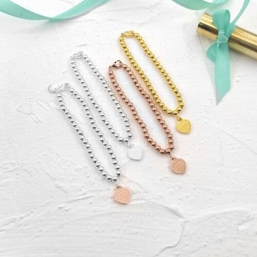 TIFFON Original 1:1 S925 Sterling Silver Heart 4mm Bead Bracelet Women Logo Hot Fashion Brand Birthday Holiday Gift Jewelry