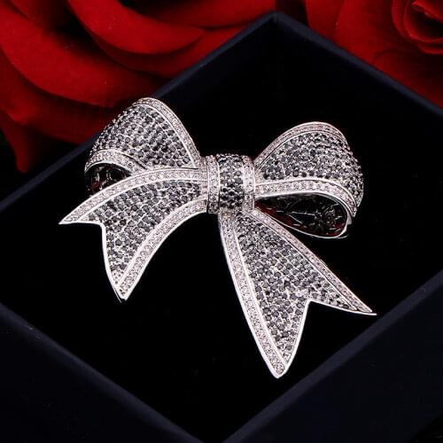 Micro Pave Cubic Zirconia Bow-knot Brooches Women Fashion Jewelry Wedding Suit Pins Temperament Rosette Corsage Brooch