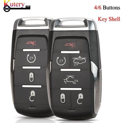 Kutery Car Key Shell For Dodge Ram 1500 4/6 Buttons Replacement Car Key Case Cover With Uncut Key Blade Blank