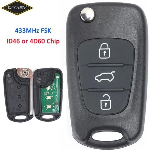 DIYKEY for Hyundai I30 IX35 ELANTRA Tucson SONATA NF 433MHz FSK with ID46 or 4D60 Chip Flip Folding Car Remote Key Fob 3 Button