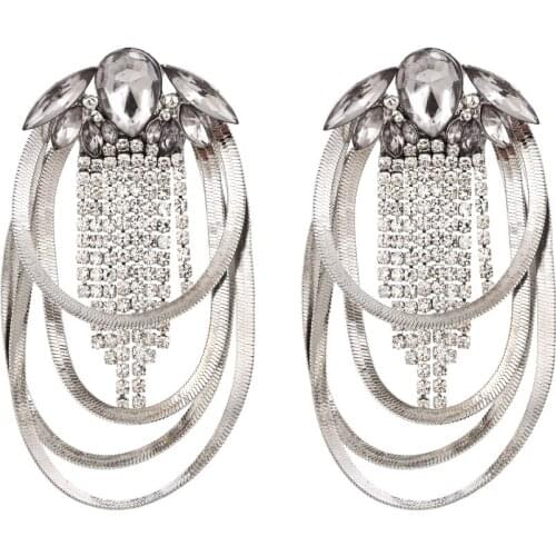 Za Retro Temperament Long Rhinestone Tassel Earrings Exaggerated Creative Bohemian Earrings