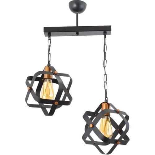 Lampdar Double Black Wrought Iron Model Retro Rustic Pendant Lamp Chandelier Custom Design Lighting