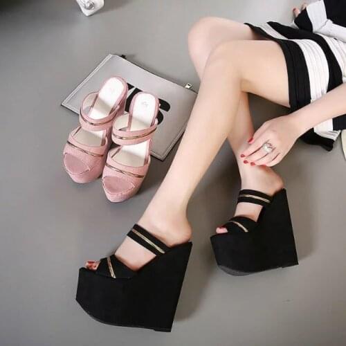 European and American summer trend fish mouth with metal wedge slippers fashion waterproof platform high sexy high heel sandals