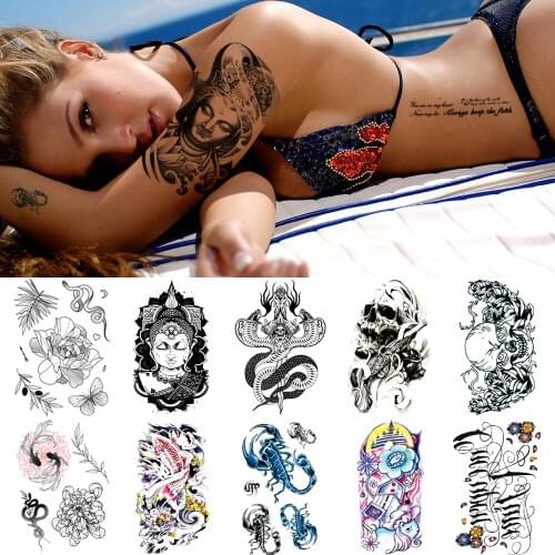 Hot Black English Words Tattoo Sticker Flower skull cool realistic temporary tattoo stickers men women waterproof fake tattoos