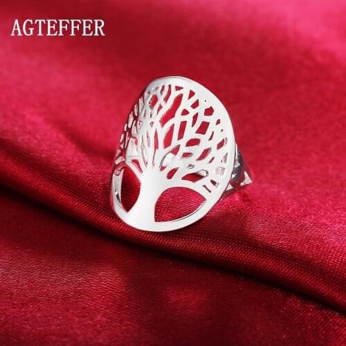 AGTEFFER 925 Sterling Silver Trees Ring Man For Women Fashion Wedding Engagement Party Gift Charm Jewelry