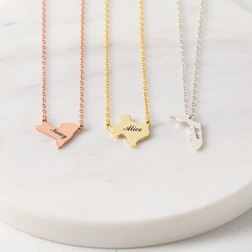 HUHUI Cuatom Map Necklace Personalized Engraved Name Letter Pendant Stainless Steel Jewelry For Women Unisex Anniversary Gift