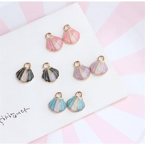 Trendy New 11*13MM Bling Glitter Enamel Alloy Charms Kawaii Cute Sea Shell Pendant charms Fit Girls Earring Necklace Bracelet
