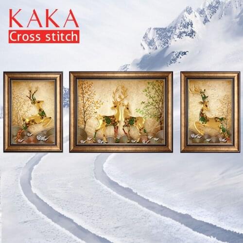 Trilogy Embroidery,cross-stitch kits embroidery needlework sets,DIY animal paintings,Home Decor Room,11CT,5D Elk fortune tree