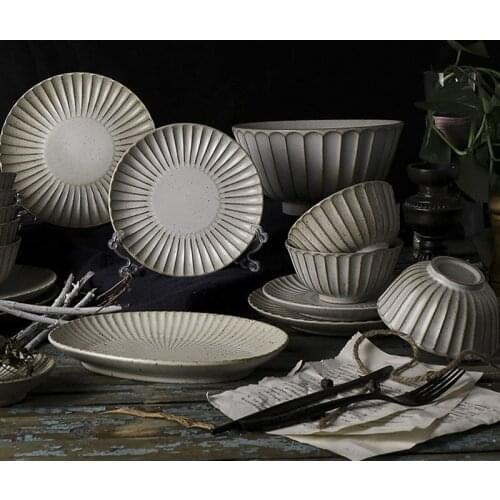 ANTOWALL Retro Dish Set Home Ceramic Dinner Set Porcelain Handmade Tableware set for Home Canteen Use